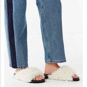 mk logo faux shearling slide